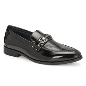 Black Chain Buckle Loafers with Mesh Vamp