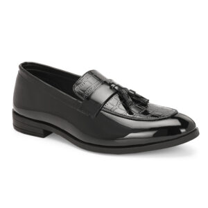 Black Glossy Tassel Loafers for Men