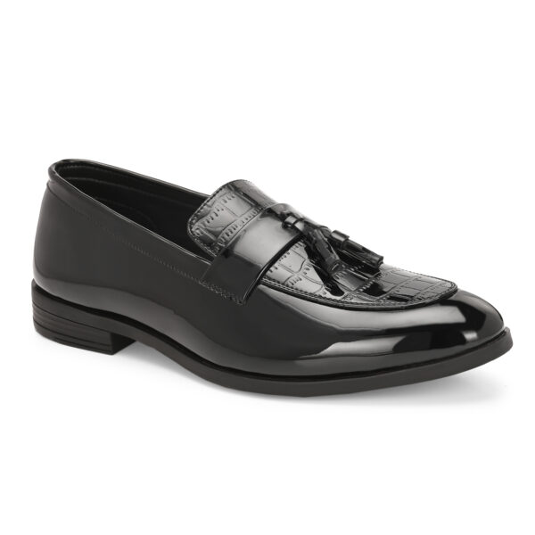 Black Glossy Tassel Loafers for Men
