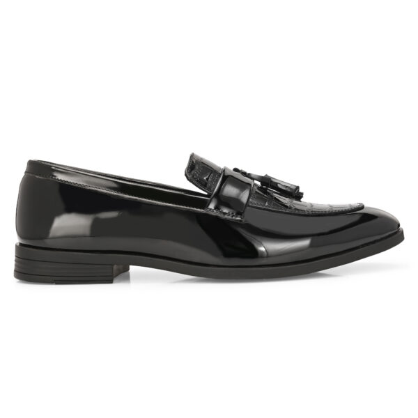 Black Glossy Tassel Loafers for Men - Image 2