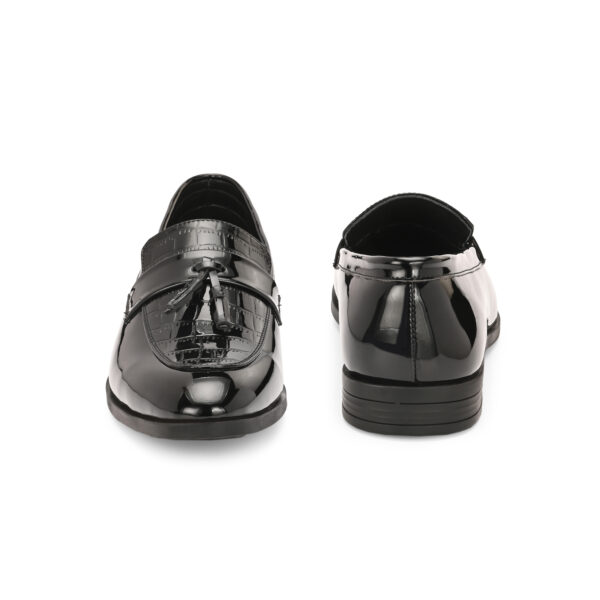 Black Glossy Tassel Loafers for Men - Image 4