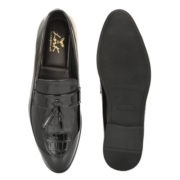 Black Glossy Tassel Loafers for Men - Image 5