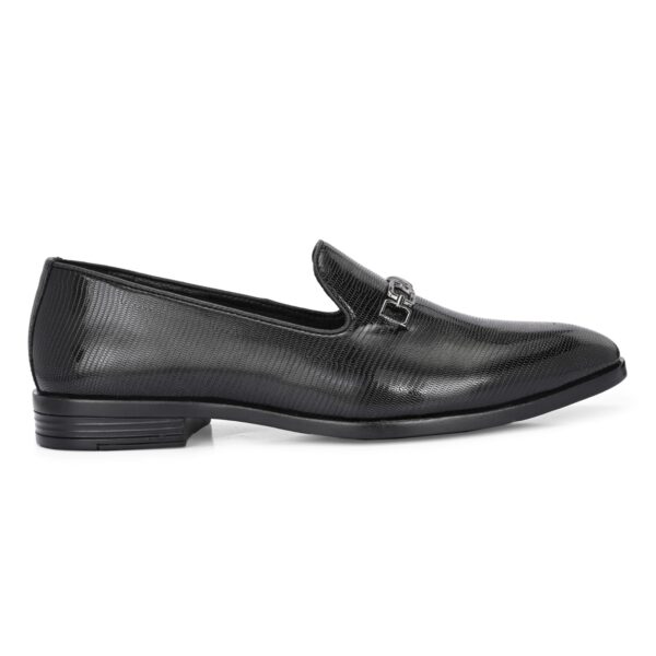 Men’s Black Textured Bit Loafers - Image 4