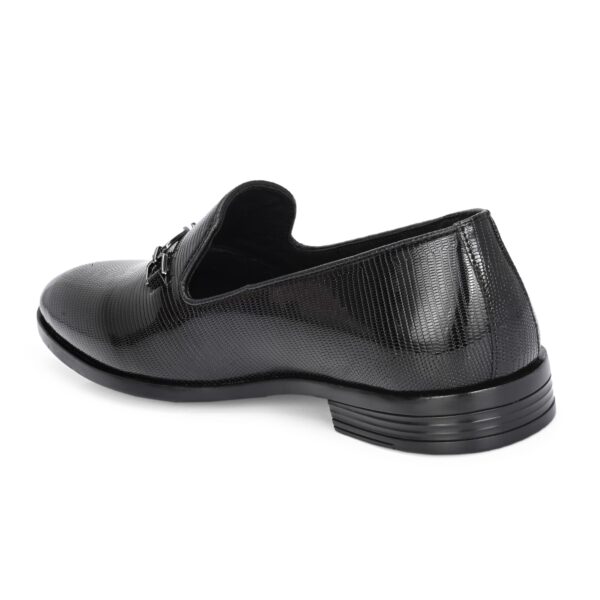 Men’s Black Textured Bit Loafers - Image 3