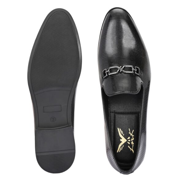 Men’s Black Textured Bit Loafers - Image 2