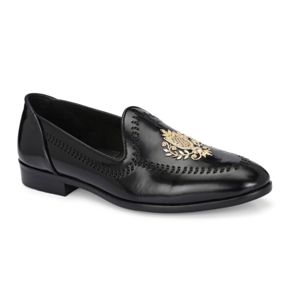 Men’s Royal Embroidered Slip-On Ethnic Loafers – Black & Brown - Image 4