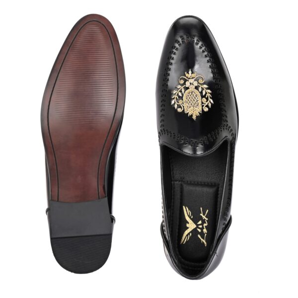 Men’s Royal Embroidered Slip-On Ethnic Loafers – Black & Brown - Image 2