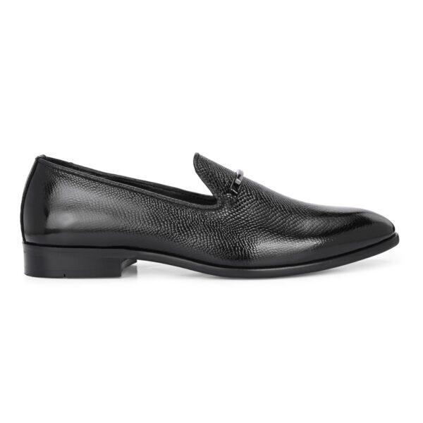 Black Textured Loafers with Sleek Metal Accent - Image 2