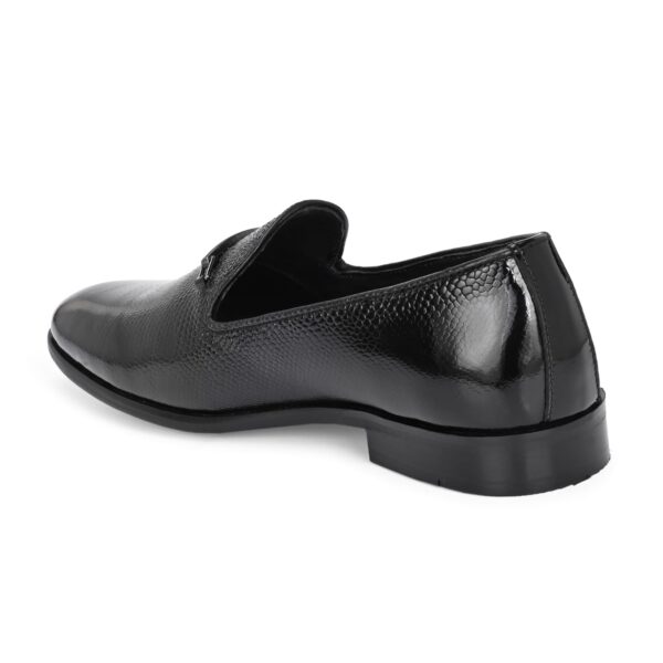 Black Textured Loafers with Sleek Metal Accent - Image 3