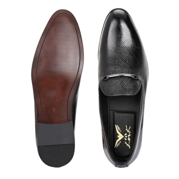 Black Textured Loafers with Sleek Metal Accent - Image 4