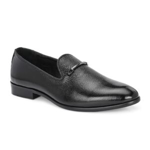 Black Textured Loafers with Sleek Metal Accent