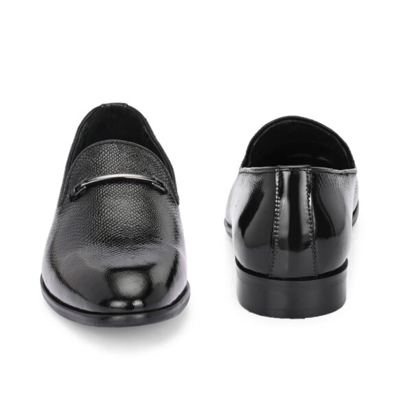 Black Textured Loafers with Sleek Metal Accent - Image 5