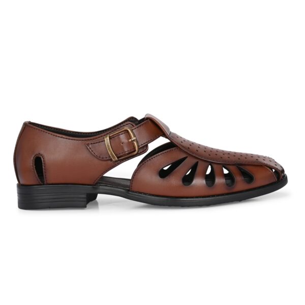 Men’s Brown Genuine Leather Buckle Sandal - Image 5