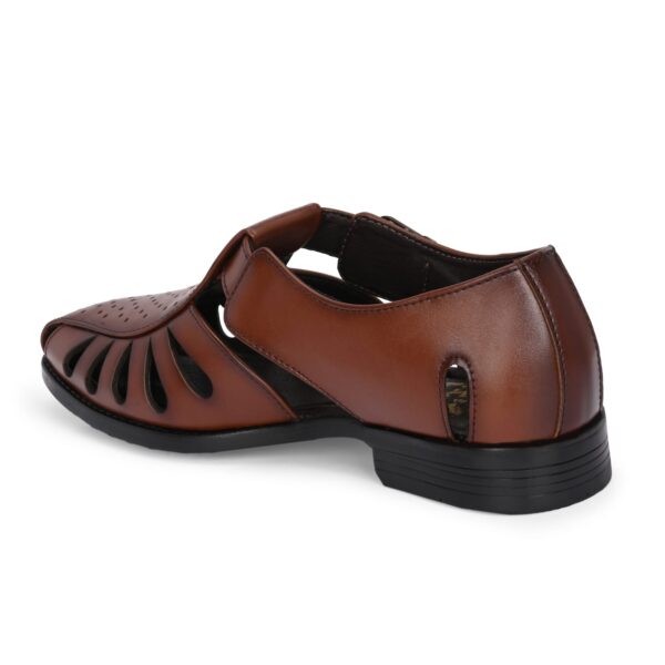 Men’s Brown Genuine Leather Buckle Sandal - Image 3