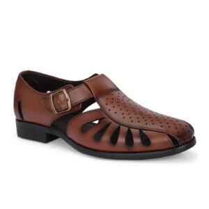 Men’s Brown Genuine Leather Buckle Sandal