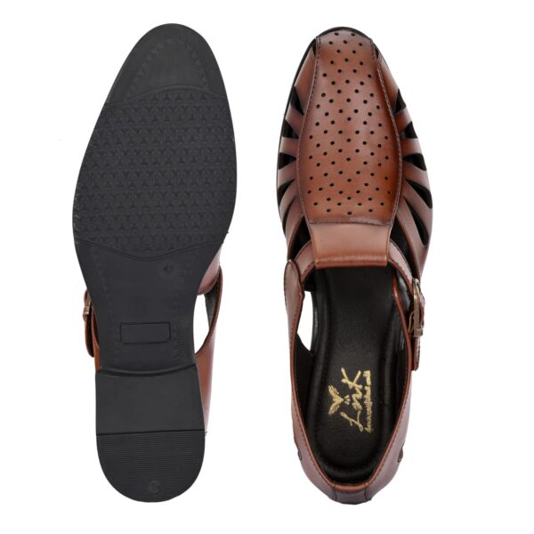 Men’s Brown Genuine Leather Buckle Sandal - Image 4